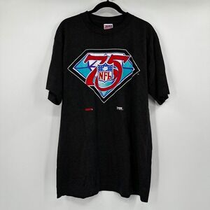 Vintage 1994 Trench Ultra NFL 75th Anniversary Striped T-Shirt Mens XL Black